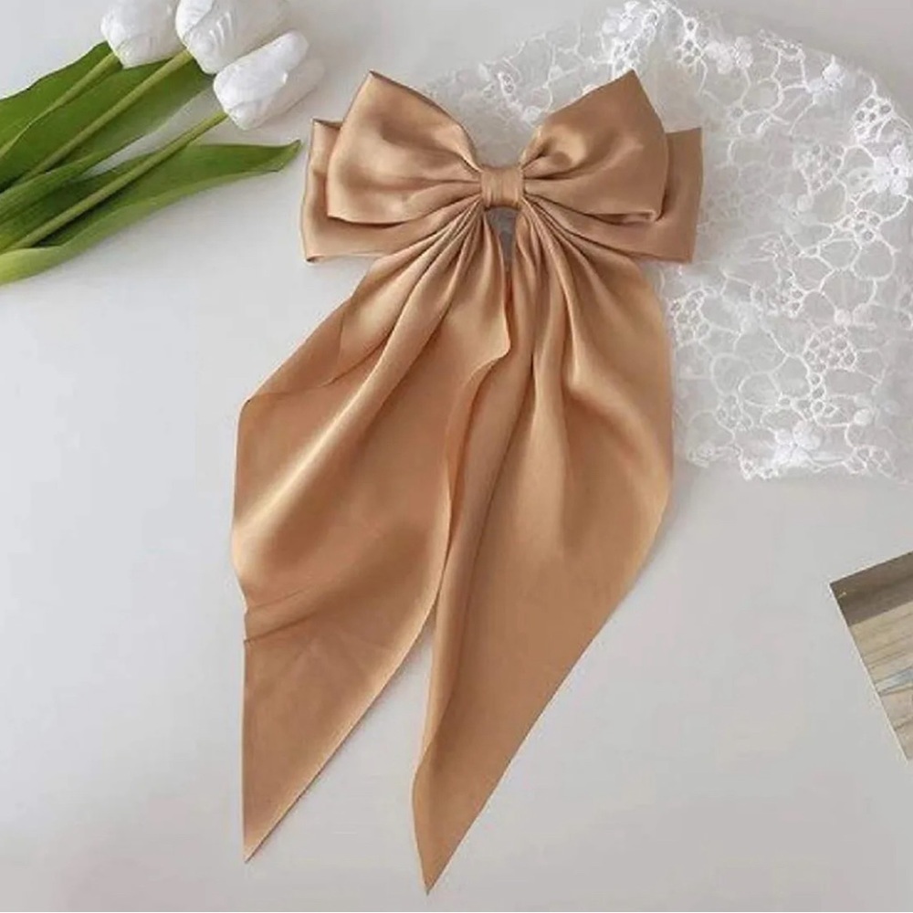 Hairbow. Tan / Gold / Beige / Goldenrod NEW! Long tails. Trending design!